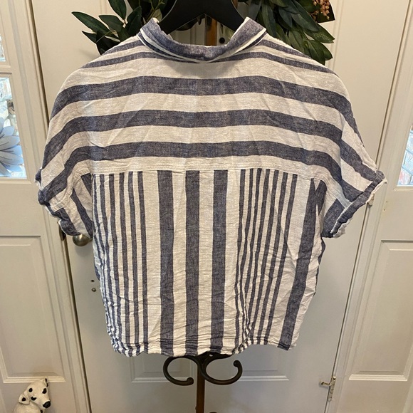 Beachlunchlounge Anthropologie Stripe Linen Button Down Top SS XL - Picture 2 of 7